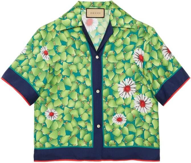 Gucci Zijden blouse met aardbeiprint Groen