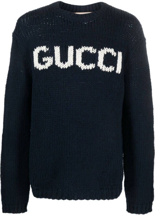 Gucci Wollen trui met intarsia logo Blauw