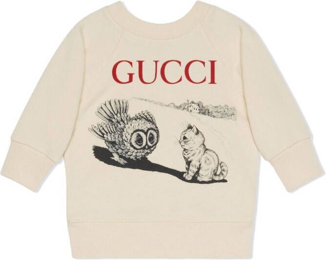 Gucci Kids Sweater met kattenprint Beige