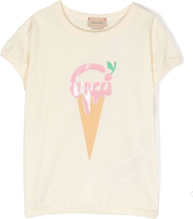 Gucci Kids T-shirt met icecream logoprint Beige
