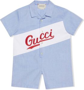 Gucci Kids Romper met geborduurd logo Blauw