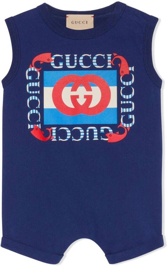 Gucci Kids Romper met logoprint Blauw