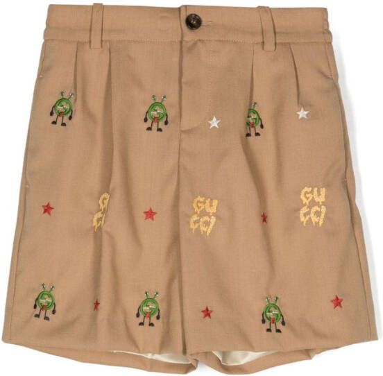 Gucci Kids Shorts met borduurwerk Beige