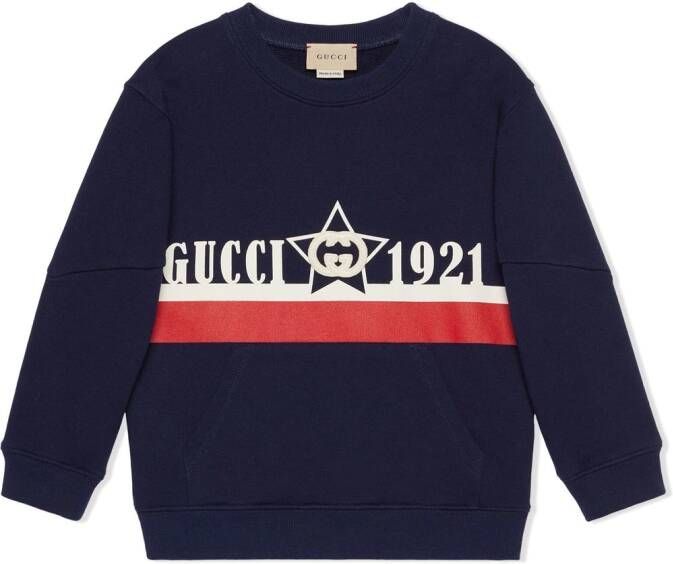 Gucci Kids Katoenen sweater met GG-applicatie Blauw