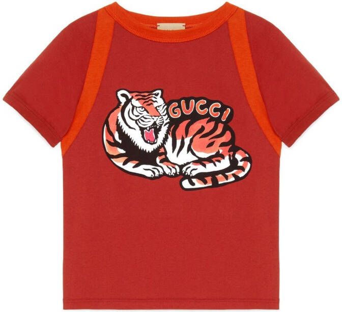 Gucci Kids T-shirt met tijgerprint Rood