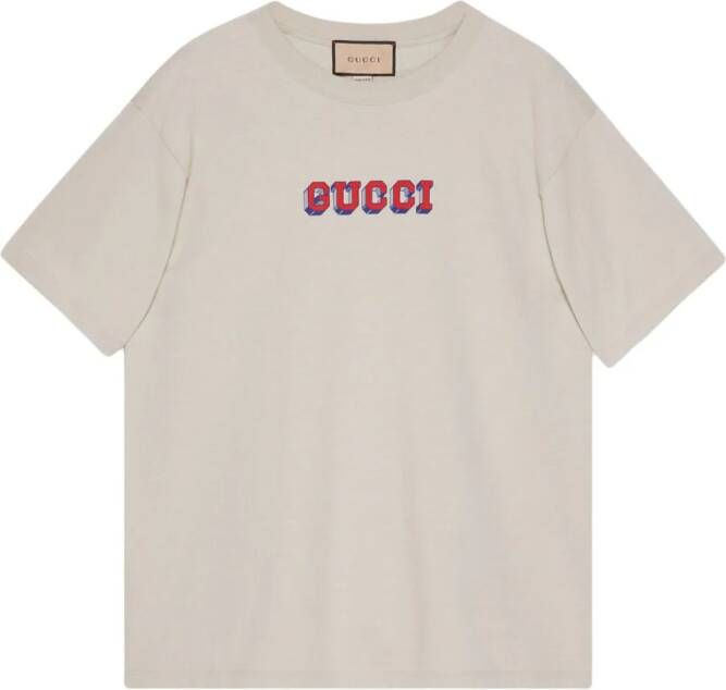 Gucci Katoenen T-shirt met logoprint Beige