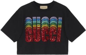 Gucci logo-print cropped T-shirt Zwart