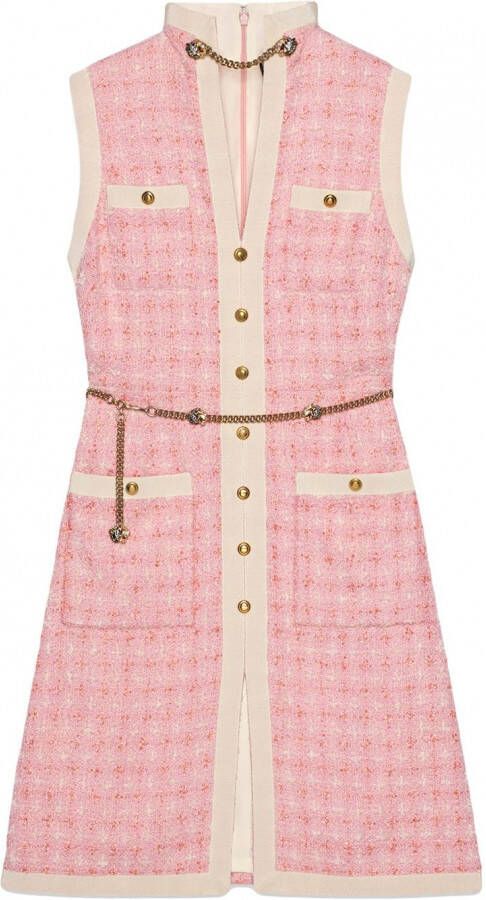 Gucci Short tweed dress with chain belt Roze