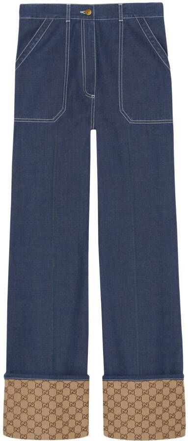 Gucci High waist jeans met wijde pijpen en GG-logo Blauw