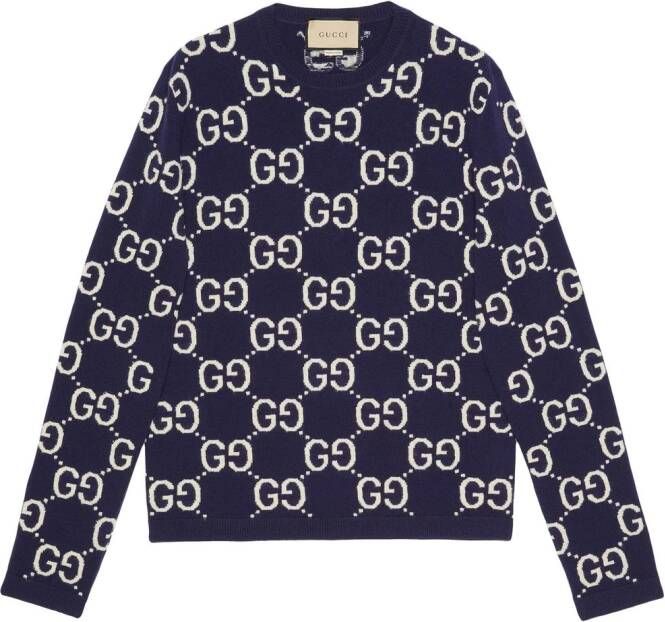 Gucci Wollen trui met GG-jacquard Blauw