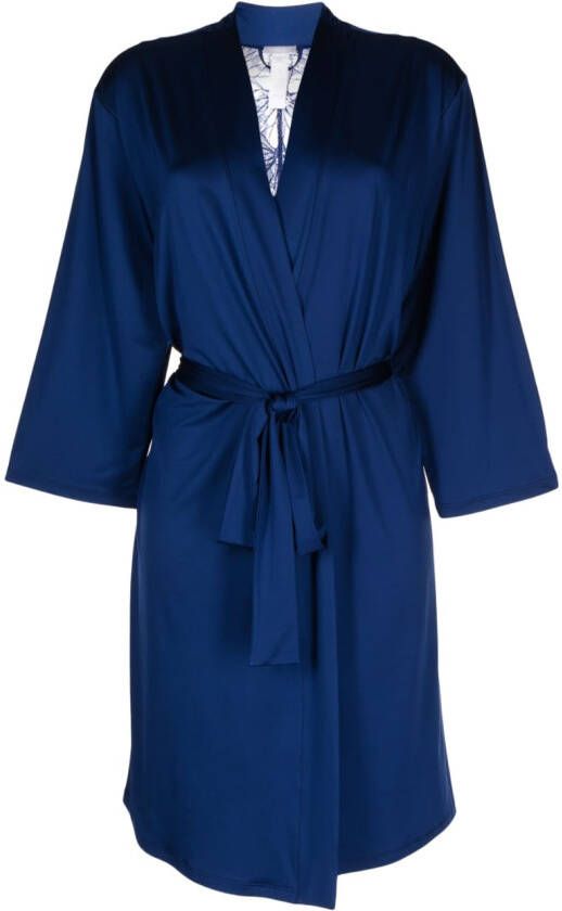 Hanro Satijnen kimono Blauw