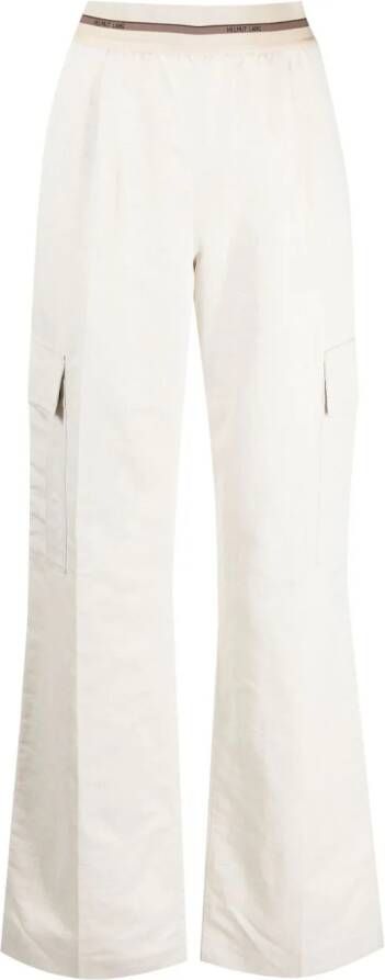 Helmut Lang logo-waistband pleated cargo trousers Beige