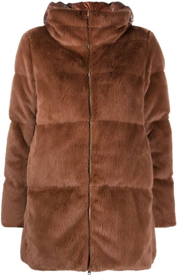 Herno Jas met capuchon van imitatiebont Bruin