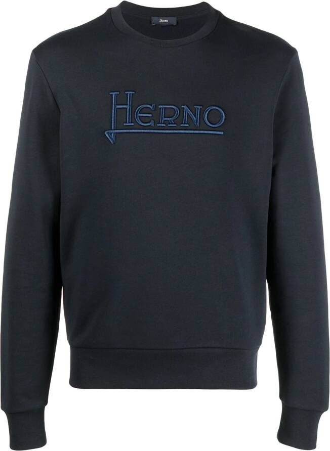 Herno Sweater met geborduurd logo Blauw