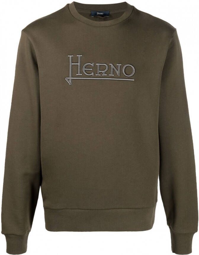 Herno Sweater met geborduurd logo Groen