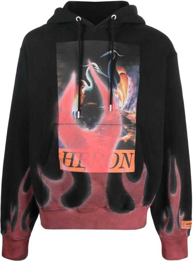 Heron Preston Hoodie met vlammenprint Zwart