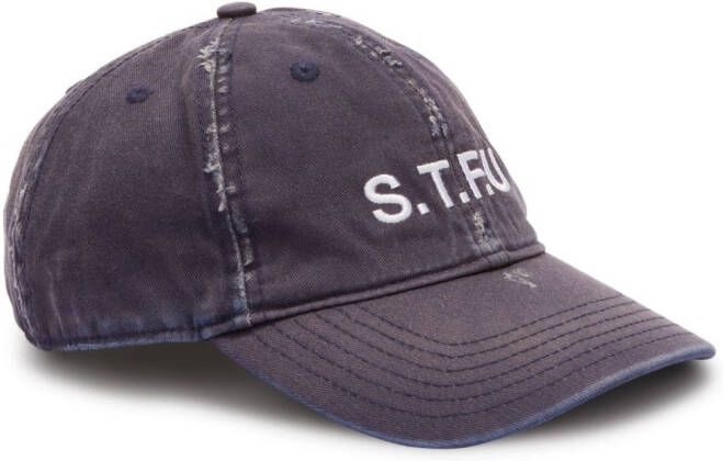 Heron Preston Stfu Distressed Logo Baseball Cap Blue Heren