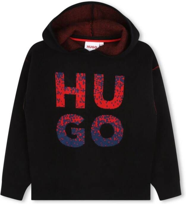 HUGO KIDS Hoodie met logo-jacquard Zwart