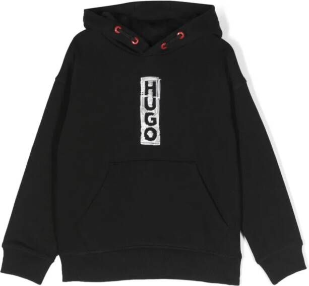 HUGO KIDS Hoodie met contrasterende logoprint Zwart