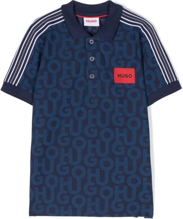 HUGO KIDS Poloshirt met monogram patroon Blauw