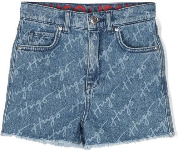 HUGO KIDS Spijkershorts met logoprint Blauw