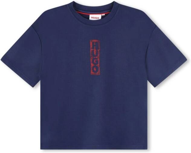 HUGO KIDS T-shirt met logoprint Blauw