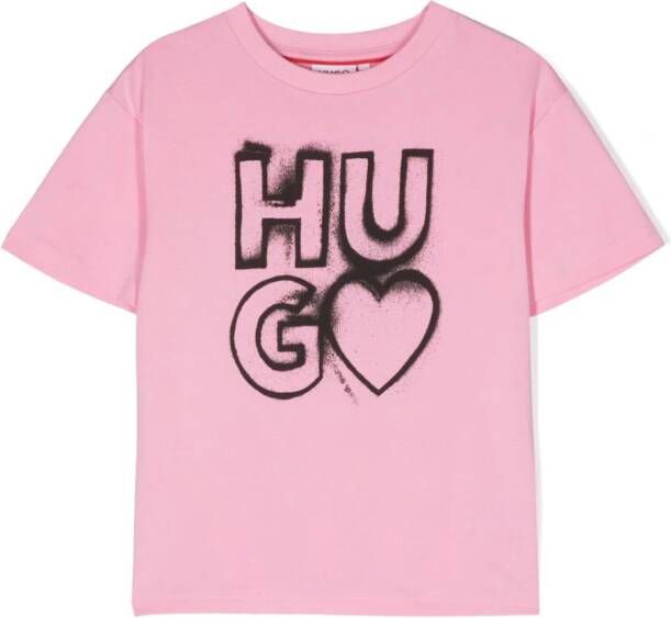 HUGO KIDS T-shirt met logoprint Roze
