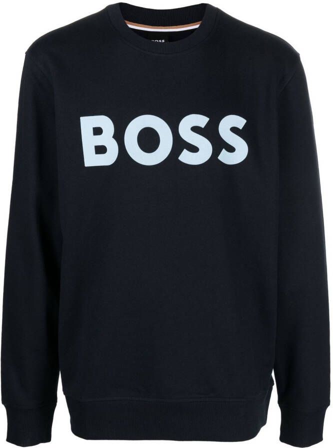 BOSS Sweater met logoprint Blauw