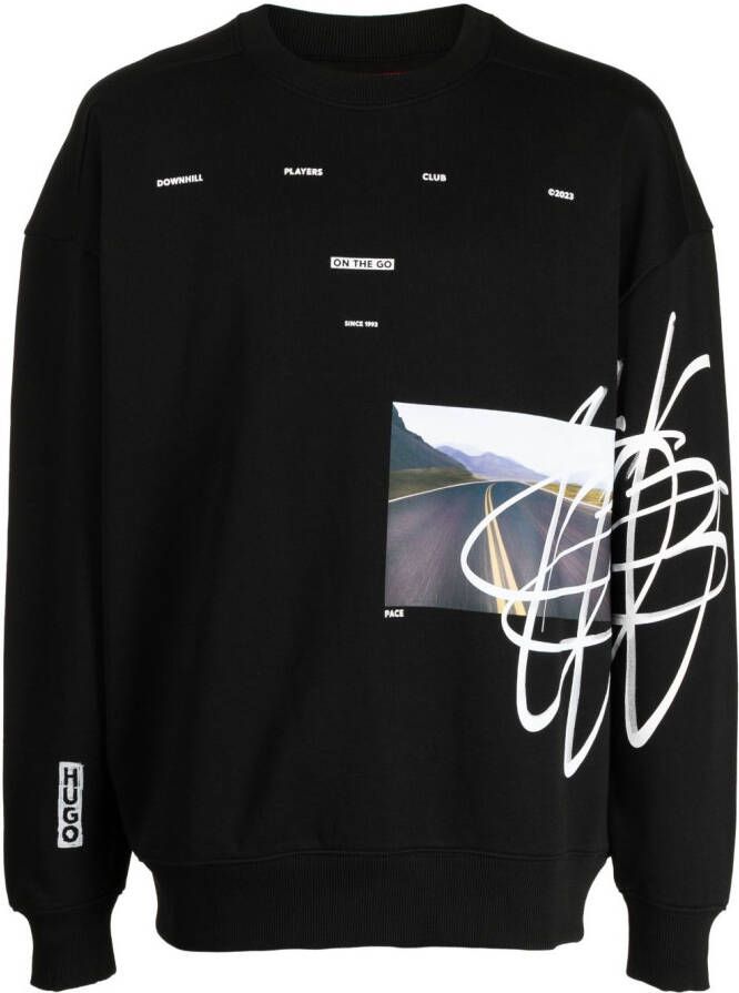 HUGO Sweater met fotoprint Zwart