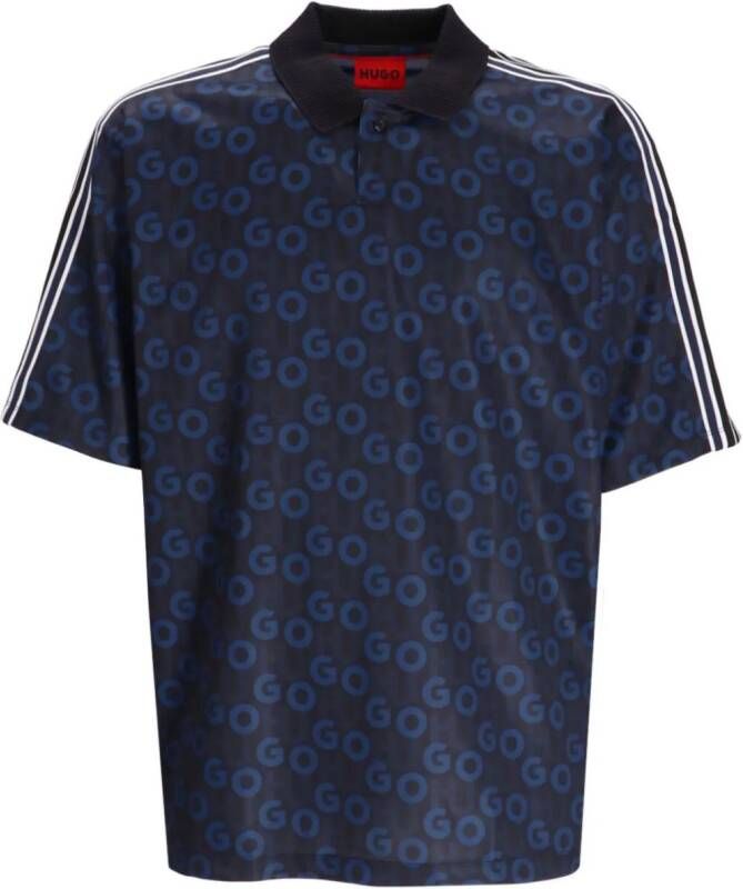 HUGO Poloshirt met monogramprint Blauw