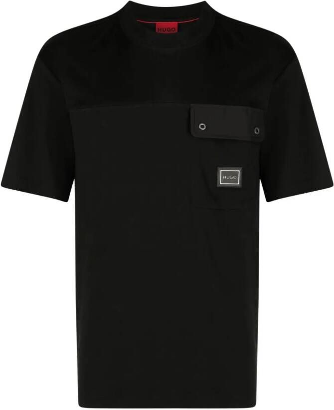 HUGO T-shirt met logoplakkaat Zwart
