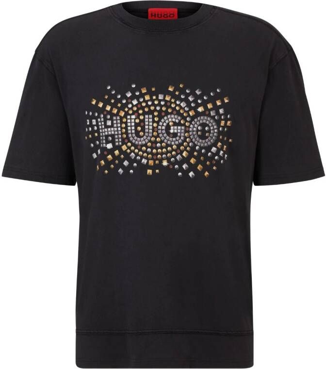 HUGO T-shirt met studs Zwart