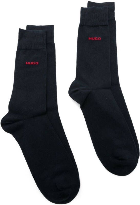 HUGO Twee paar sokken met logo Zwart