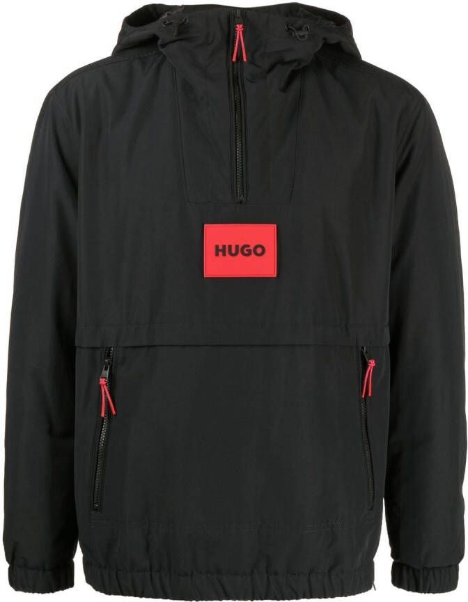 HUGO Windjack met logopatch Zwart