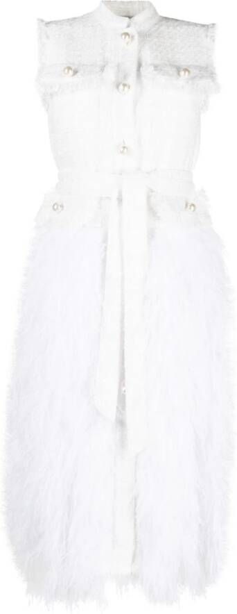 Huishan Zhang Midi-jurk met veren afwerking Wit