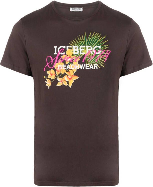 Iceberg T-shirt met bloemenprint Bruin