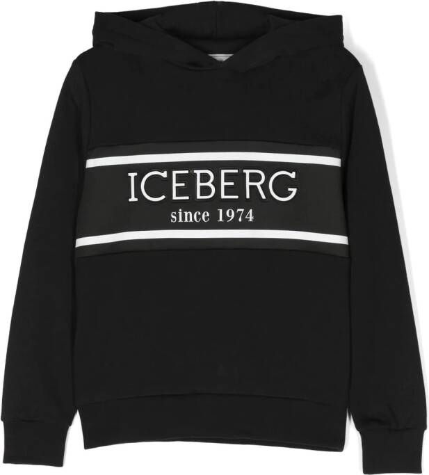 Iceberg Kids Hoodie met logoband Zwart