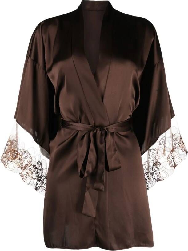 IHUOMA Kimono met borduurwerk Bruin