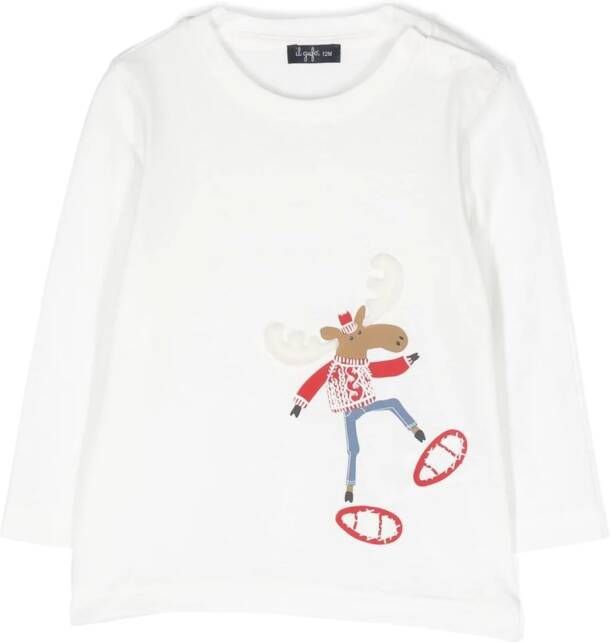 Il Gufo T-shirt met rendierprint Wit