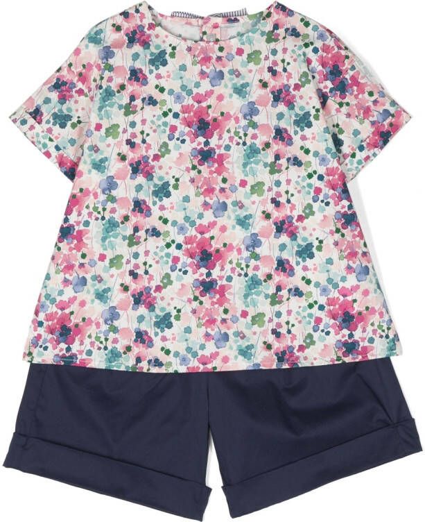 Il Gufo T-shirt en shorts met bloemenprint Blauw
