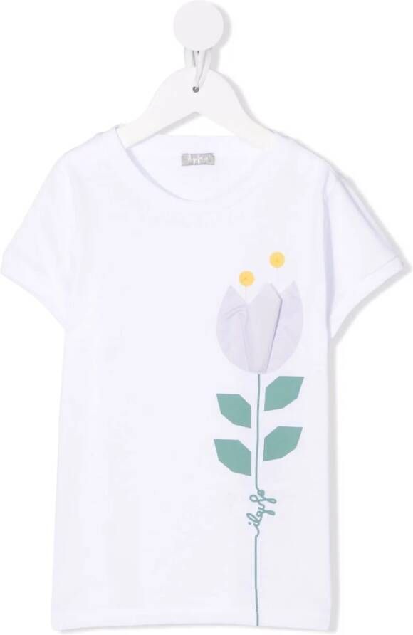 Il Gufo T-shirt met bloe print Wit