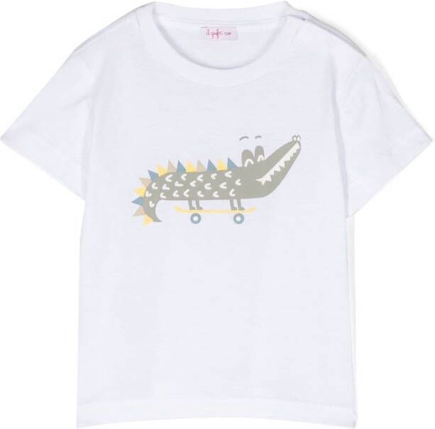 Il Gufo T-shirt met krokodillenprint Wit