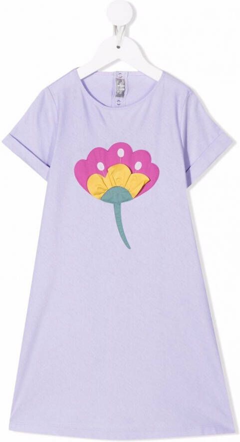 Il Gufo T-shirtjurk met bloe patch Paars