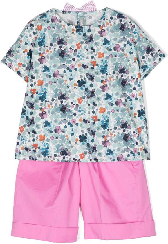 Il Gufo Top en broek met bloe print Roze