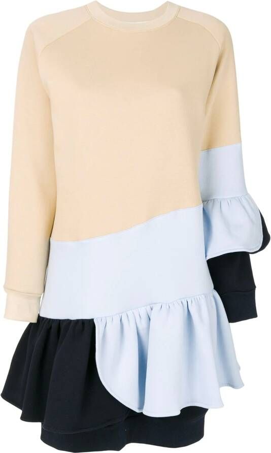 Ioana Ciolacu colour-block frill dress Beige