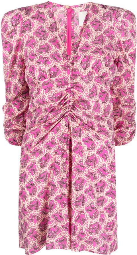 ISABEL MARANT Aliniza graphic-print ruched minidress Roze