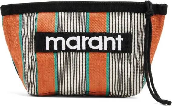 ISABEL MARANT logo-print stripe-print clutch bag Oranje