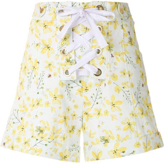 Isolda Shorts met bloemenprint Geel