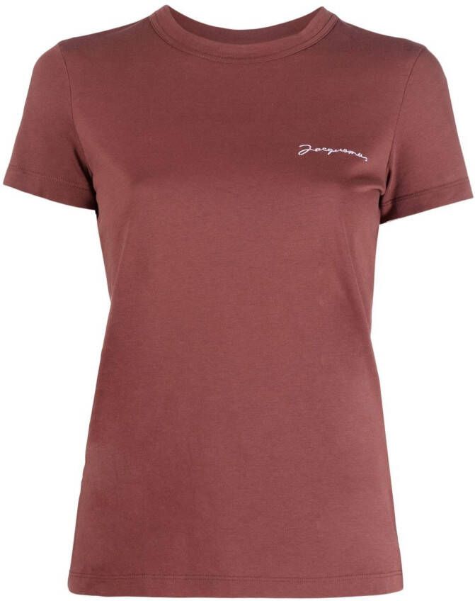 Jacquemus Le T-shirt Brode top met geborduurd logo Bruin