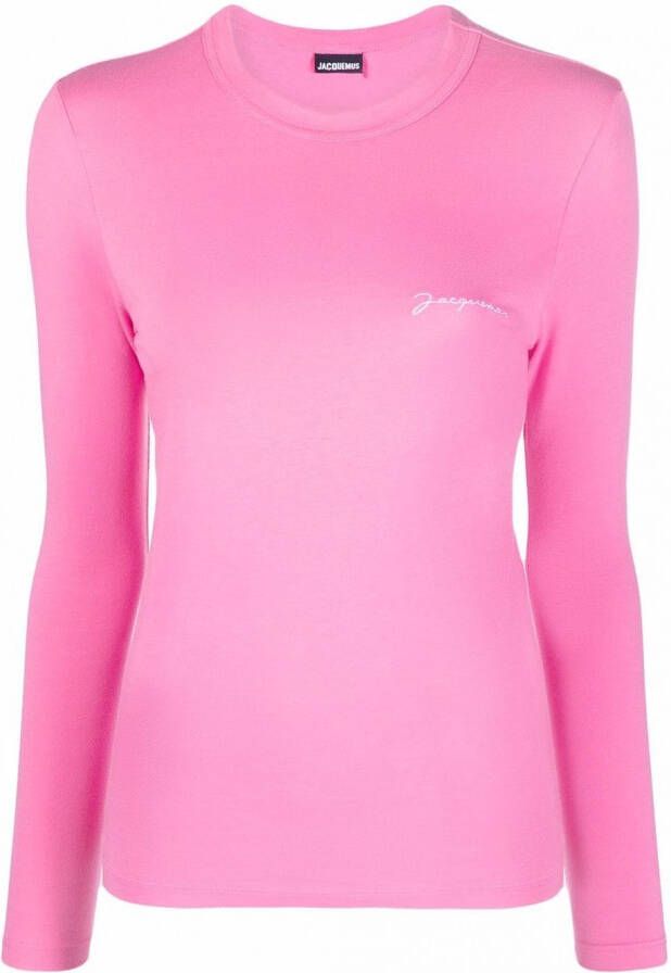 Jacquemus Le T-shirt Brode top met geborduurd logo Roze